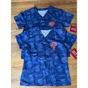 NWT - Temple Health Promo Philadelphia Phillies MLB Scrub Top Healthcare Uniform